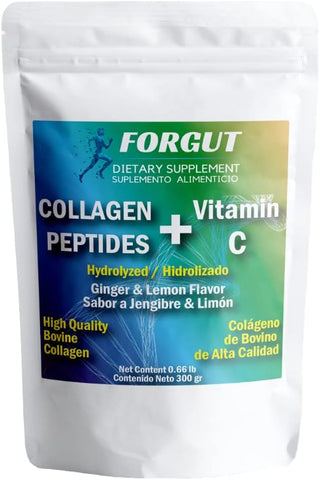 FORGUT Hydrolyzed Collagen Powder with Vitamin C and Hyaluronic Acid - 30 Servings - Specific Food Supplement for Skin, Hair, Joints and Nails
